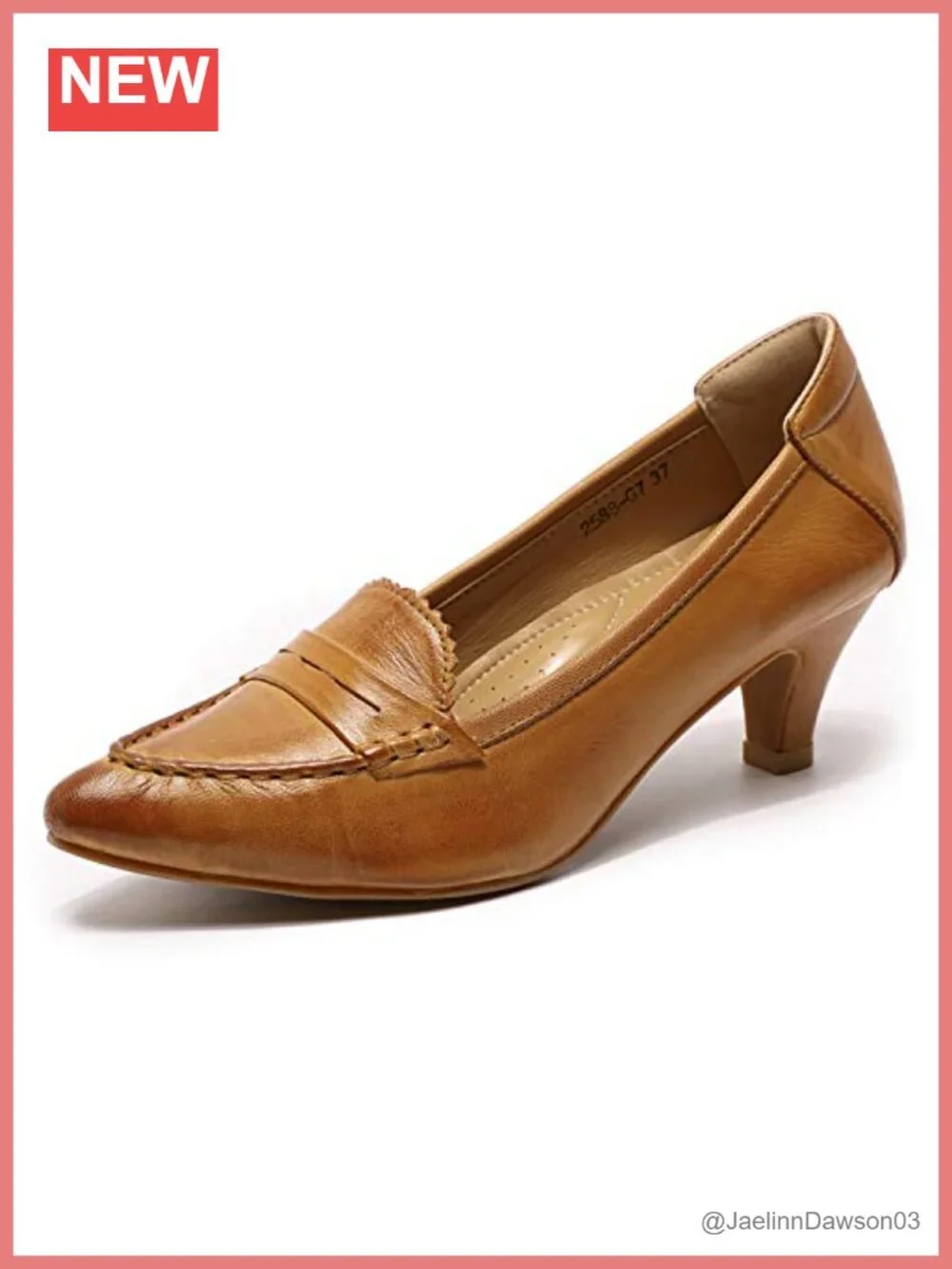 Women's Leather Mid Heel Pumps Pointed Toe Office Heels